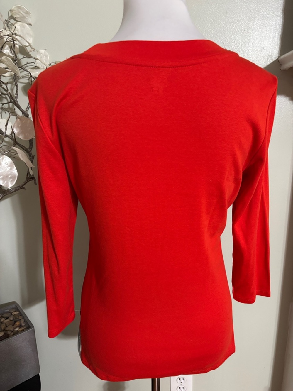 Style & Co Red Scoop Neck Rhinestone Trim Top - Picture 3 of 4